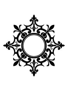 an ornate black and white design with a circle in the center on a white background