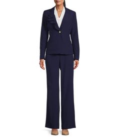 Nipon Boutique Notch Lapel Blazer Wide Leg 2-Piece Pant Set | Dillard's Fall Workwear Pants With Ruffles, Tailored Formal Blazer With Ruffles, Fitted Ruffled Workwear Pants, Fitted Ruffled Pants For Workwear, Dressy Pant Suits, Lapel Blazer, Suits And Jackets, Blazer Vest, Weekend Wear