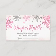 a pink and silver snowflake ticket card with the words paper raffle on it