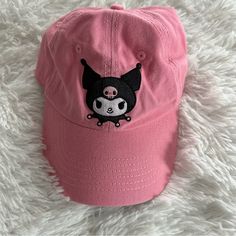 Sanrio Kuromi Embroidered Pink Cotton Twill Dad Hat. Sanrio Hat, Kuromi Hat, My Melody Bunny Hat, Pink Kawaii Cap, Kawaii Pink Cap, Sanrio Accessories, Sanrio Pink, Sanrio Kuromi, Dad Hat