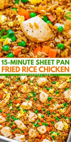 A weeknight dinner idea in just 15  minutes! Complete with veggies, this healthy chicken fried rice recipe is an easy meal that's full of authentic flavor. Skip the takeout and try  Sheet Pan Fried Rice with Chicken today!