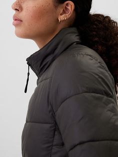 Quilted water-resistant outer. 100% recycled wellon fill. Long sleeves. Stand collar, zip front. Front slant pockets. To view a copy of this product's label, copy the style number and search this database Law Label Lookup #496856 Product Label, Puffer Jacket, Stand Collar, Puffer, Coats Jackets, Water Resistant, Long Sleeves, Collar, Water