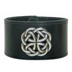 BLACK Leather Wristband with Celtic Knot Medallion, 1 1/2" Wide Cuff Bracelet for Men and Women, Cus Leather Wristbands Celtic, Leather Wrist Cuff, Lucky Dog, Wide Cuff Bracelets, Leather Wristbands, Celtic Design, Wide Bracelet, Wrist Band, Mens Leather Bracelet