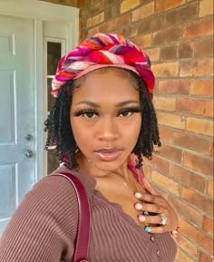 Turban Over Locs, Head Wrap Short Dreads, Locs With Scarf Black Women, Hair Wraps For Locs, Short Locs Head Wraps, Head Wrap With Short Locs, Headbands With Locs, Starter Locs Headwrap, Starter Locs Styles With Scarf