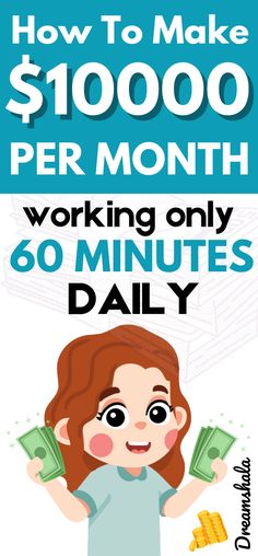 a woman holding money with the words how to make $ 1, 000 per month working only 60 minutes daily