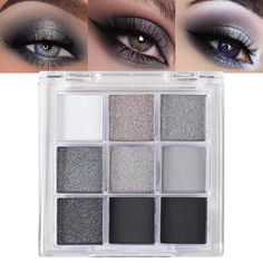 PRICES MAY VARY. 【9-Color Eyeshadow Palette】This collection includes exaggerated black and silver metallic smoky eyeshadow palettes as well as everyday nude eyeshadow palettes, whether using a single color or mixing multiple shades, the possibilities are endless. 【Professional Shades】This palette’s professionally curated shades include the perfect base, halo tints, liner shades and gorgeous pearls with ultra-smooth textures suitable for both makeup beginners and professional makeup artists. 【Cre Shiny Eyeshadow, Grey Smokey Eye, Glitter Eye Shadow, Eye Products, Grey Eyeshadow, Eyeshadow Tutorials, Smoky Eyeshadow, Eye Shadow Makeup, Silver Eyeshadow