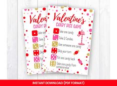 valentine's candy dice game printable for the kids to play in their home