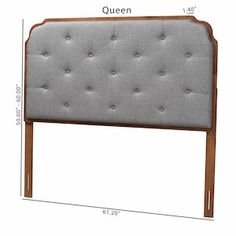 the measurements for a queen size headboard with buttons on each side and an attached wooden frame