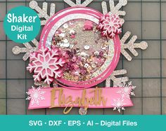 a pink and white snowflaker digital kit with the words sparkle on it