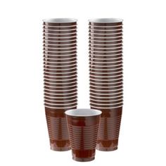 a stack of brown cups sitting next to each other