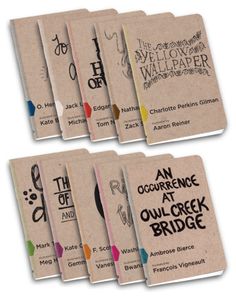 six small notebooks with the words an occurrence at owl creek bridge