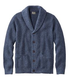 Our heaviest-weight cotton sweaters. There's nothing like the comfort of organic cotton, especially when it comes to this cozy, machine-washable cardigan. Traditional Fit: Relaxed through the chest, sleeve and waist. 100% organic cotton. Machine wash, dry flat. Thick waffle-stitch knit adds rugged texture. Traditional shawl-collar styling. Front pockets. Ribbed trim on cuffs and hem. Imported. | Men's Organic Cotton Sweater, Cardigan Sweater Men Cardigan, Commando Sweater, Waffle Sweater, Blue Shawl, Shawl Collar Cardigan, Waffle Stitch, Classic Cardigan, Mens Cardigan, Organic Cotton Yarn