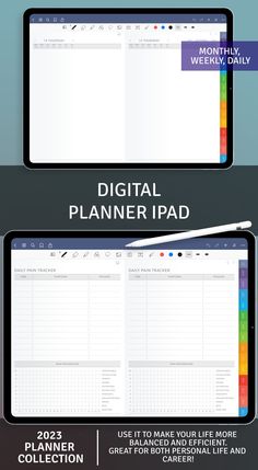 a tablet with the text digital planner pad on it and an ipad next to it