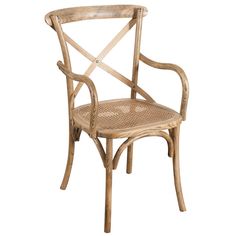 a chair made out of wood and wicker with an x - back design on the seat