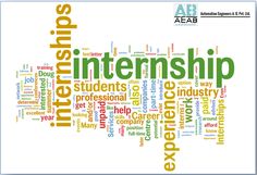 a word cloud with the words internship written in green and yellow on white background