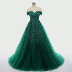 Dark Green Ball Gown, Quinceanera Dresses Short, Robes Quinceanera, Dark Green Prom Dress, Green Ball Gown, Emerald Green Prom Dress, Prom Dresses Off The Shoulder, 15 Dresses Quinceanera, Green Formal Dresses