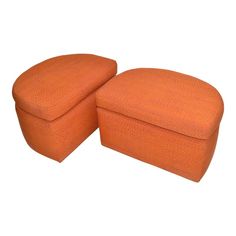 Pair of unique shaped ottoman in orange & purple Cotton Fabric on Casters. Each ottoman has a seat cushion and the four casters work smoothly. Orange Ottoman, Cowhide Upholstery, Purple Cotton Fabric, Mid Century Ottoman, Foam Wood, Wicker Ottoman, Antique Ottoman, Modern Ottoman, Vinyl Storage