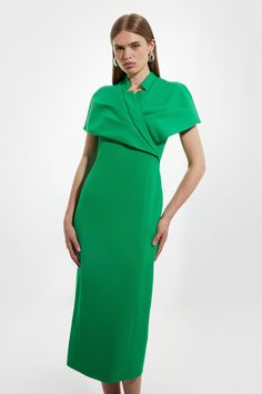 Feel Formal In Our Midi Dress, Which Boasts A Figure Hugging Fit, A Classic Pencil Style, And A Short Cape Feature Which Hangs Over The Shoulders, To The Mid Back. Style It With Court Heels Or Stilettos For A Look That Will Take You From Wedding Guest Days To Dressy Evenings Out. Structured Crepe Cape Detail Midi Dress High Quality Crepe Fabric Figure Hugging Fit High, Notched Neckline Statement Cape Accent Sleek, Minimal Design Thigh High Leg Split In Back Zip Fastening In Back Hen Do Outfits, Workwear Capsule Wardrobe, Plus Size Workwear, Outfits For Mexico, Spring Wedding Guest Dress, Petite Business Casual, Ibiza Outfits, Cute Short Dresses, Honeymoon Outfits