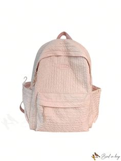 BirdinBag - Pink Fashion Backpack with Spacious Capacity and Stylish Letter Patch Casual Large Capacity Pink Backpack, Pink Nylon Backpack With Pockets, Casual Pink Softback Backpack, Casual Nylon Softback Backpack, Casual Pink Backpack, Casual Solid Softback Backpack, Pink Nylon Softback Backpack, Large Capacity Pink Nylon Backpack, Large Capacity Nylon Backpack In Pink