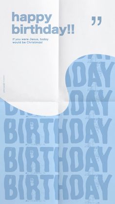 a blue and white birthday card with the words happy birthday written in large letters on it