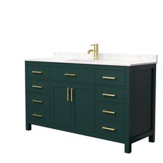 an image of a bathroom vanity with marble top and gold faucet on it