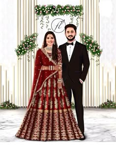 Wedding Patrika, Nikah Couple, Muslim Wedding Couple, Canva Hack, Art Cartoon Drawing, Illustration Theme, Mehndi Event