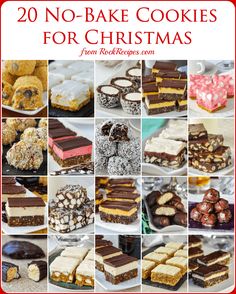 20 no - bake cookies for christmas are featured in this collage with text overlay