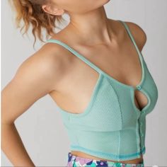 Nwt. Urban Outfitters Cropped Cami With Peekaboo In Front Light Green 97% Polyester 3% Spandex Machine Washable Chest Approximately 14.5” Ribbed Tops For Yoga In Summer, Ribbed Yoga Tops For Summer, Ribbed Tops For Yoga And Summer, Seamless Tops For Yoga In Spring, Summer Tops With Built-in Bra For Workout, Sleeveless Bra-friendly Tops For Day Out, Bra Friendly Tops For Yoga In Spring, Green Cropped Tops With Built-in Bra, Green Cropped Top With Built-in Bra