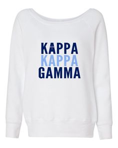 a white sweatshirt with the words kappa kappa gamma printed on it