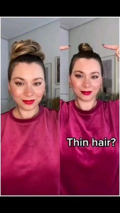 Updo Thinning Hair, Updo Hairstyles For Thinner Hair, Buns For Thinner Hair, Bun For Thinner Hair, Hairstyles For Fine Long Hair, Messy Bun For Thinner Hair, Quick Updos For Medium Hair For Work, Updo For Thinning Hair, Casual Updo