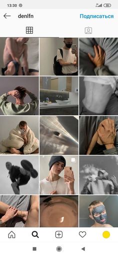 multiple pictures of people in different poses with one person taking a selfie on his phone