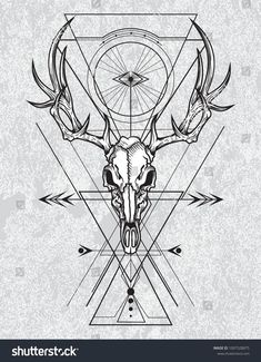 an animal skull with horns and geometric shapes on a white background stock photo, images and royalty