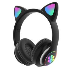 a pair of headphones with cat ears on top of each one, which are colored