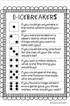 a printable worksheet to teach students how to use dice breakers