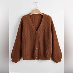 Shein Button Up Cardigan. This Is Nwot. Size 1xl (14). Color Is Rust Brown. Plain Cardigan, Shoulder Cardigan, Cardigan Plus Size, Shein Sweater, The Cardigans, Drop Shoulder Cardigan, Comfy Jumpsuits, Stylish Fall Outfits, Áo Len Cardigan