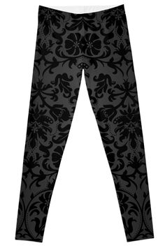 Super stretchy and durable polyester full-length leggings. Vibrant high-quality sublimation print across the front and back. Size range XXS-XL. A Beautiful Black Floral Damask Pattern Design. Black Stretch Bottoms With All Over Print, Stretch Black Bottoms With All Over Print, Floral Damask, Leggings Design, Damask Pattern, Chiffon Tops, Black Leggings, Damask, Black Floral