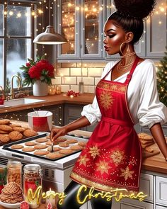 a painting of a woman cooking cookies in the kitchen