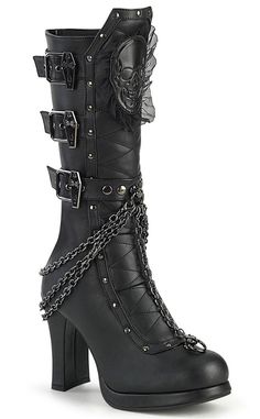 CRYPTO-67 Black Quilted Knee High Boots-Demonia-Tragic Beautiful Demonia Boots, Gothic Boots, Skull Patch, Gothic Shoes, Dr Shoes, Victorian Goth