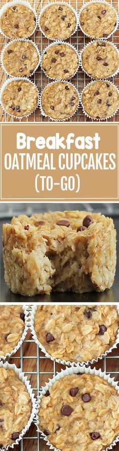 breakfast oatmeal cupcakes cooling on a rack with text overlay