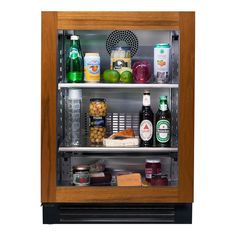 an open refrigerator filled with lots of different types of food and drinks in it's glass doors