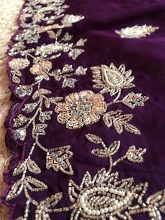 Purple Premium Pure Organza Silk drapes of luxury embellished with sequins cut daana handwork & contrast Rani pink handwork bp. Note - Prebooking Pink Saree Look, Reception Sari, Purple Organza Saree, Saree Women, Silk Drapes, Pure Chiffon Sarees, Chiffon Sarees, Rani Pink