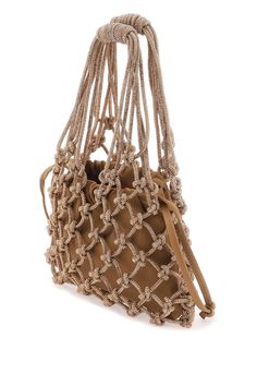 The mini Carrie bag by Hibourama is made of woven mesh with crystal thread and features a removable satin pouch with a drawstring closure. It also has a gold metal monogram and a suede microfiber interior. Composition: 100% RE, 100% CY Crystal Handbag, Satin Pouch, Work Project, Duffel Bag Backpack, Macrame Bag, Mini Handbags, Best Bags, Scarf Jewelry, Versace Men