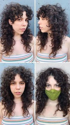 Fun Haircuts For Curly Hair, Shaggy Curly Hair Without Bangs, Crown Layers Curly Hair, Thick Bangs Curly Hair, Curly Mullet No Bangs, Interesting Haircuts Women, Curly Shag Long Bangs, Fringes For Curly Hair, Shaggy Curly Hair No Bangs