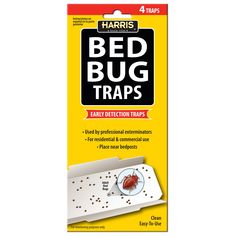 Harris Bed Bug Traps use irresistible food lure to attract bed bugs. These traps should be used to detect bed bugs in your home or business and may be used on an ongoing basis in combination with other products. Additionally, if you have taken steps to eradicate bed bugs and would like to monitor their return and ensure that they are completely gone, the traps are a great, cost-effective option. Use these traps most effectively through the following steps: 1. Peel off protective paper 2. Fold the trap and insert the tab at the top to hold it together 3. Fold end flaps inward to form a 30 degree angle 4. Place traps near bed posts and in other locations where insects are likely to travel/hide. The bed bug killer traps are great to use in combination with a bed bug fogger, bed bug powder, be Bed Bug Trap, Bug Trap, Kill Bed Bugs, Mattress Encasement, Rid Of Bed Bugs, Glue Traps, Natural Pesticides, Bug Killer, Diy Pest Control