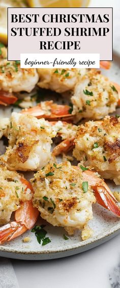 Image for Best Christmas Stuffed Shrimp Recipe Seafood Shells Stuffed, Shrimp Kisses, Hot Shrimp Appetizers, Best Shrimp Appetizers, Shrimp Dijon Recipes, Stuffed Prawns, Stuffed Shrimp Casserole, Baked Stuff Shrimp, Holiday Seafood Dishes