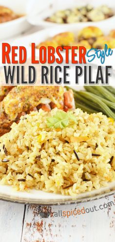 red lobster and wild rice pilaf on a plate