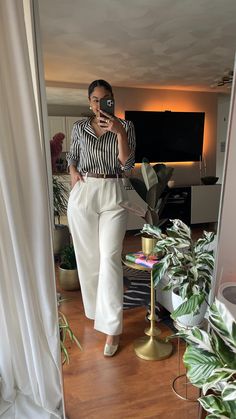 I love white pants for the spring/summer. I know they’re so hard to keep clean but they transport me to Europe every time i wear them 🥰 I got these pants from @abercrombie and top is from @hm Everything will be linked on my LTK! Shirt Wide Pants Outfit, Clean Woman Outfit, White Office Pants Outfit, White Pants Work Outfit Summer, White Pants Outfit Summer Classy, White Slides Outfit, White Dress Pants Outfit, White Pants Work Outfit, White Pants Fall Outfit