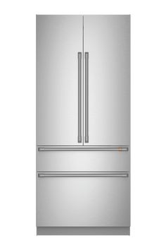 a stainless steel refrigerator freezer with two doors and no ice maker on the bottom