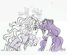 an image of two princesses with purple hair and one is looking at each other