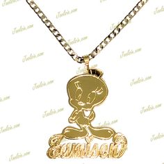 Personalized 14K Gold Plated Double Plated 3d Name Necklace W/ Cartoon Character - Etsy Dora Cartoon, Cartoon Jewelry, 2010s Aesthetic, 3d Name, Bird Quotes, Tweety Bird, Kids Necklace, Local Jewelry